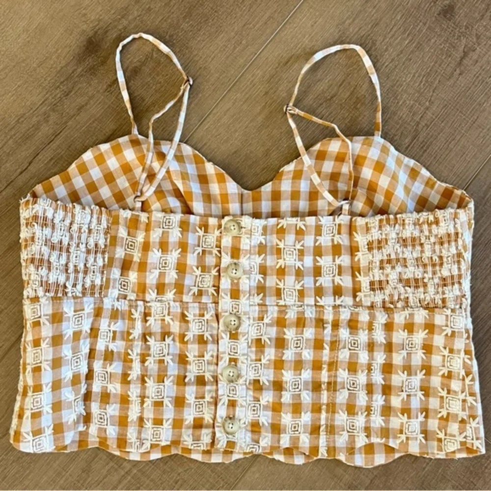 Anthropologie Maeve Scalloped Crop Top Sz 6 Neutral Motif Brown Spaghetti strap - Picture 13 of 13